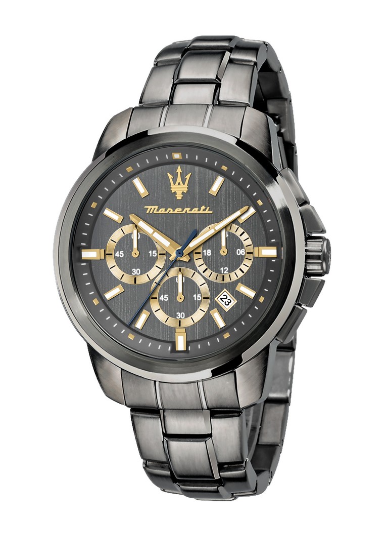 Maserati 【2年保修】 瑪莎拉蒂Successo系列44mm 男士灰色鋼帶三眼計時石英腕錶 -R8873621007