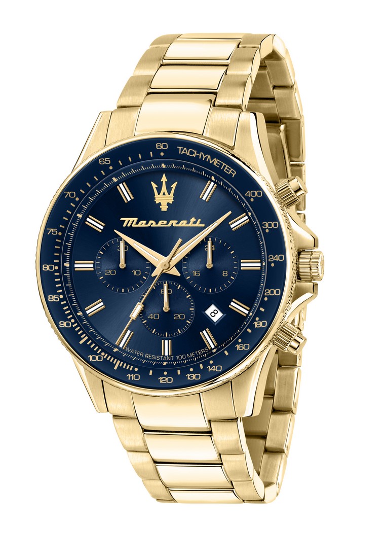 [Xmas Gift]【2年保修】 Maserati Sfida系列44mm 藍色錶盤男士石英腕錶 R8873640008