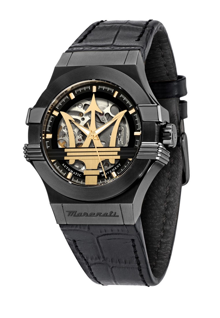 Maserati 【2年保修】 瑪莎拉蒂 Potenza系列 42mm 黑色鏤空錶盤男士自動機械腕錶 -R8821108036