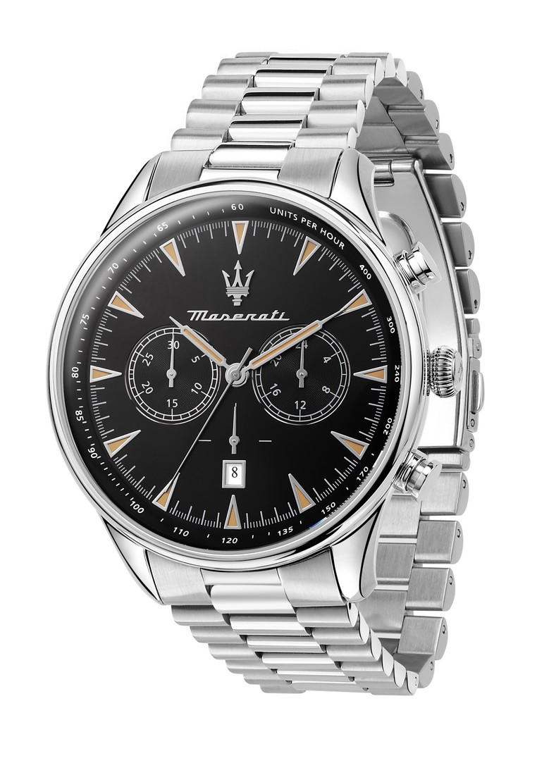 Maserati 【2年保修】 瑪莎拉蒂 Tradizione系列45mm 黑色錶盤 男士鋼款多功能計時石英腕錶 -R8873646004