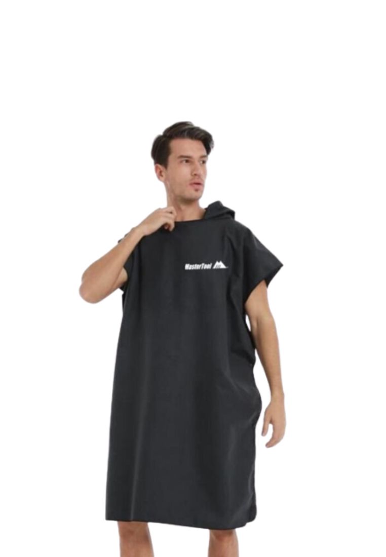 MasterTool 遊泳浴巾，浴袍，速乾毛巾，速乾鬥篷，海邊沙灘野餐墊 - 黑色
