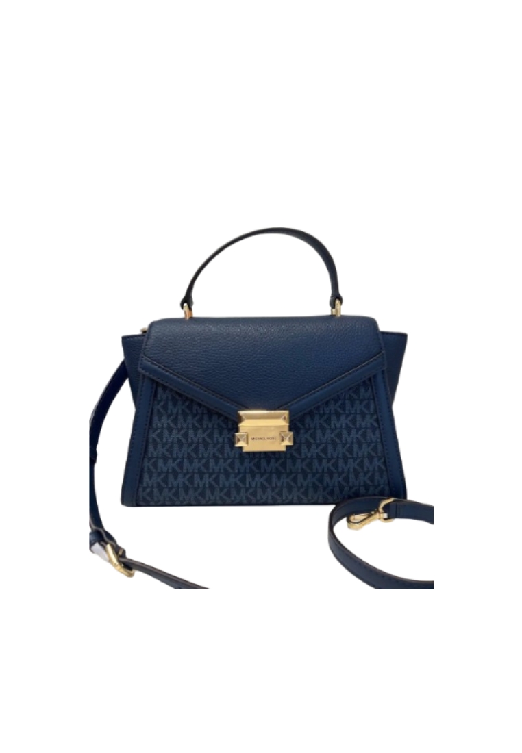 Michael Kors Whitney Medium Logo Satchel Bag In Navy 35R4GWHS2B