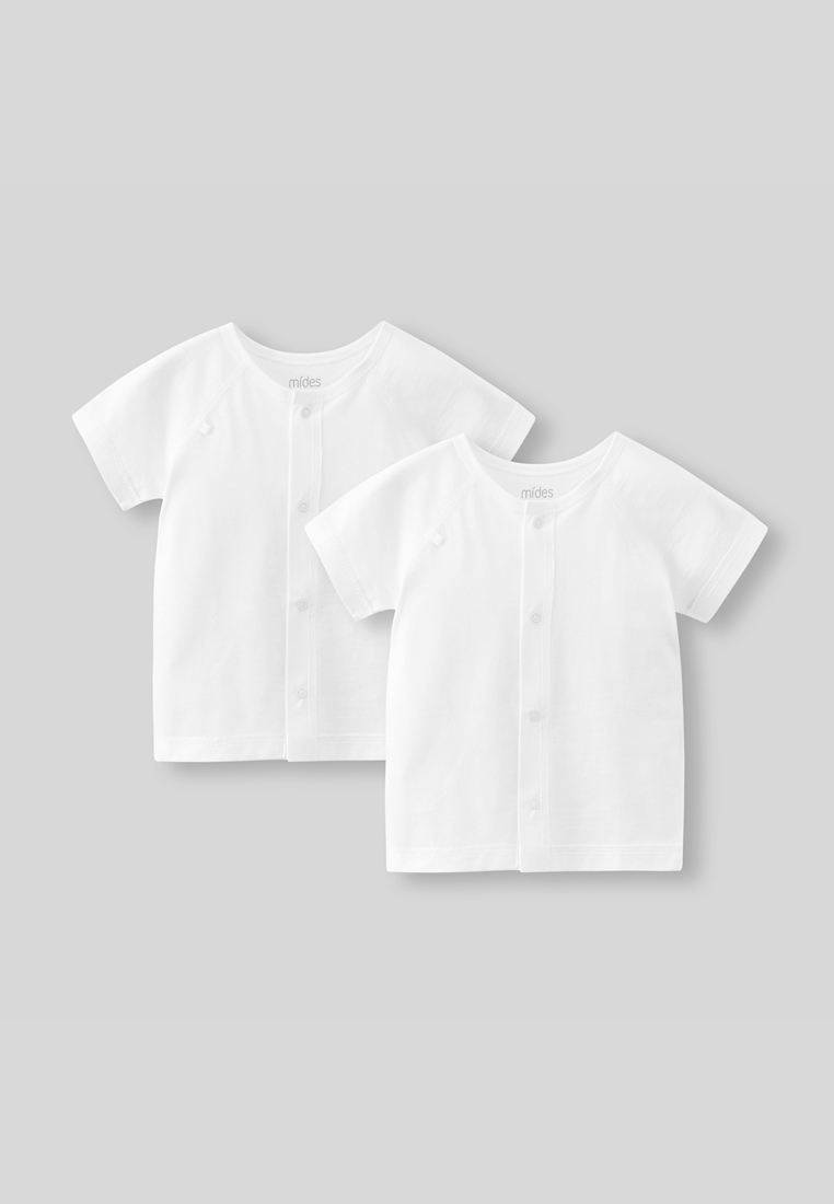 MiDes 嬰兒幼童全棉羅紋開胸短袖內衣2件裝