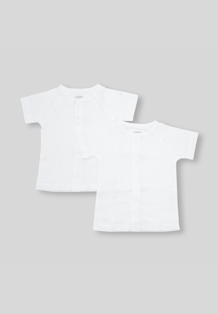 MiDes 嬰兒幼童全棉提花羅紋開胸短袖內衣2件裝
