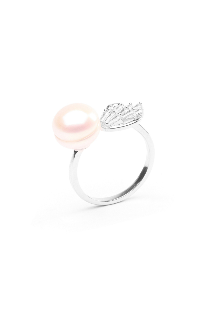 Millenne MILLENNE Multifaceted Pearl and Swan White Gold Adjustable Ring with 925 Sterling Silver