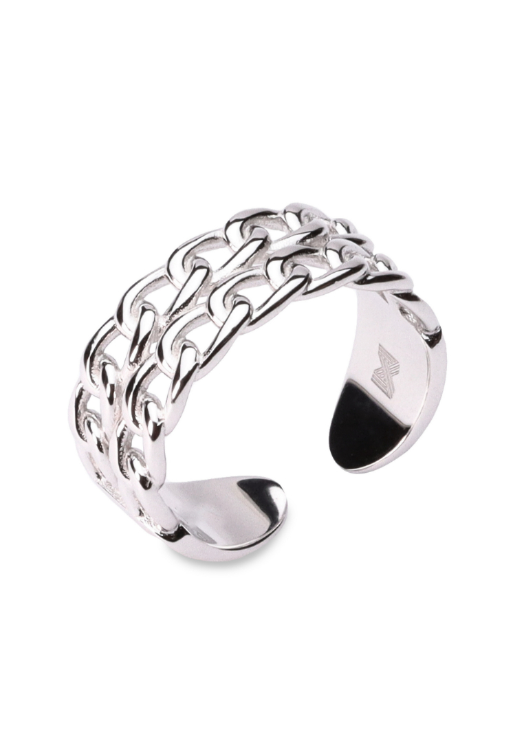 Millenne MILLENNE Millennia 2000 Double Chain Link White Gold Ring with 925 Sterling Silver