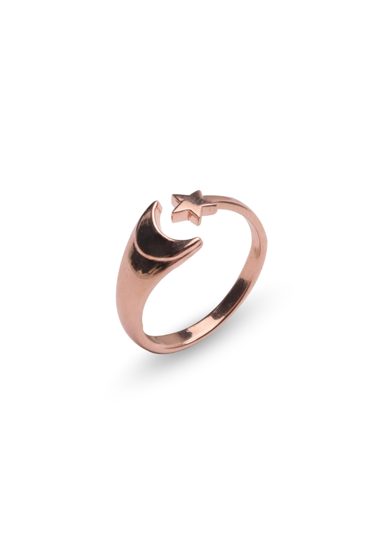 Millenne MILLENNE Match The Stars Cresent Moon and Star Rose Gold Adjustable Ring with 925 Sterling Silver