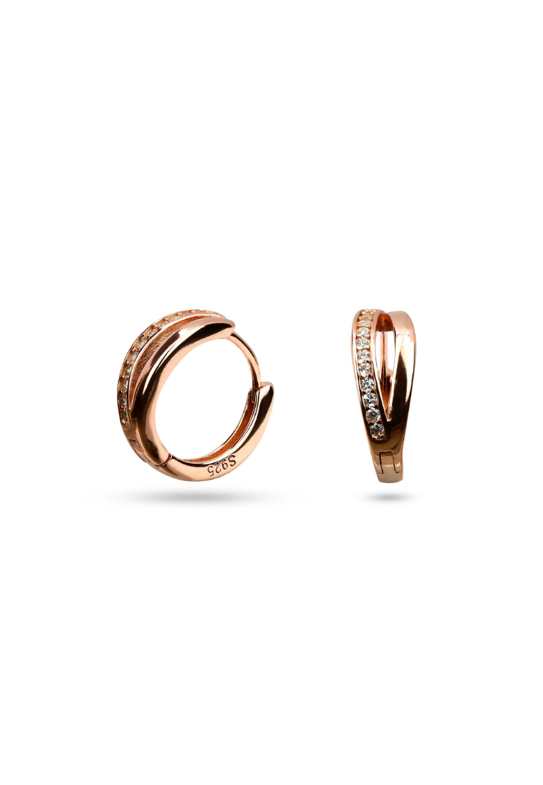 Millenne MILLENNE Made For The Night Double Lined Cubic Zirconia Rose Gold Hoop Earrings with 925 Sterling Silver