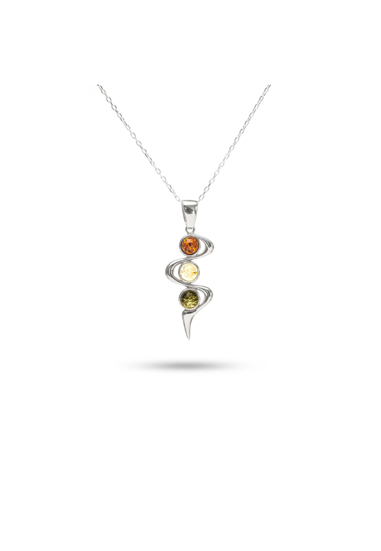 Millenne MILLENNE Multifaceted Baltic Amber Ribbon Silver Pendant with 925 Sterling Silver