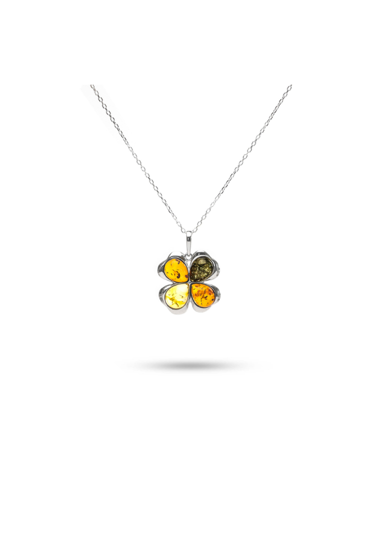 Millenne MILLENNE Multifaceted Baltic Amber 4 Leaf Clover Silver Pendant with 925 Sterling Silver