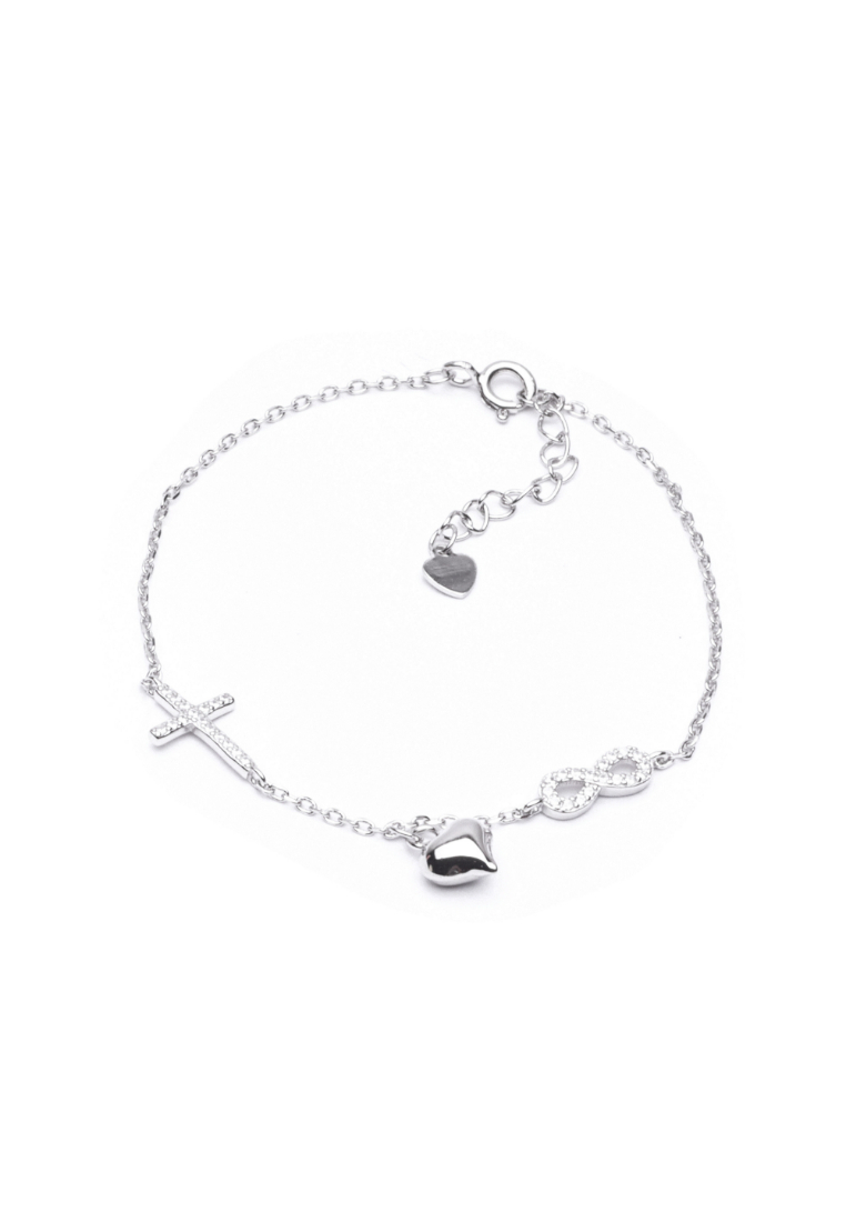 Millenne MILLENNE Millennia 2000 Cross and Heart Infinity Cubic Zirconia Silver Adjustable Bracelet with 925 Sterling Silver