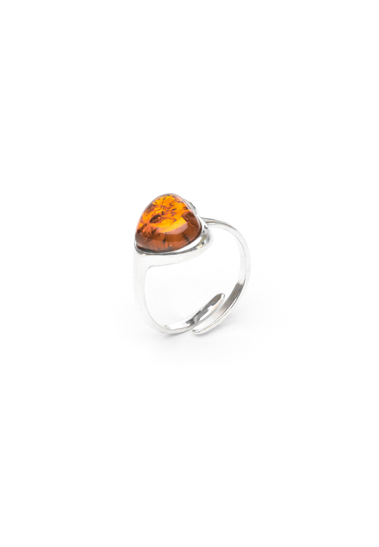 Millenne MILLENNE Multifaceted Baltic Amber Glowing Heart Silver Ring with 925 Sterling Silver