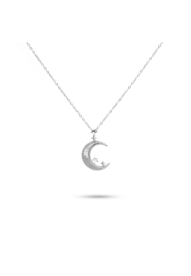 Millenne MILLENNE Match The Stars Mother of Pearls Moon and Stars White Gold Necklace with 925 Sterling Silver