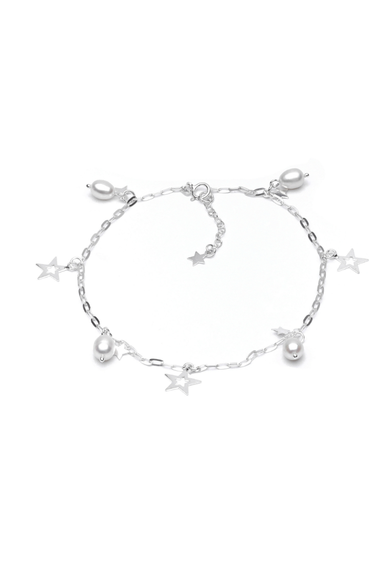Millenne MILLENNE Millennia 2000 Freshwater Pearls Beaded with Star Silver Anklet with 925 Sterling Silver