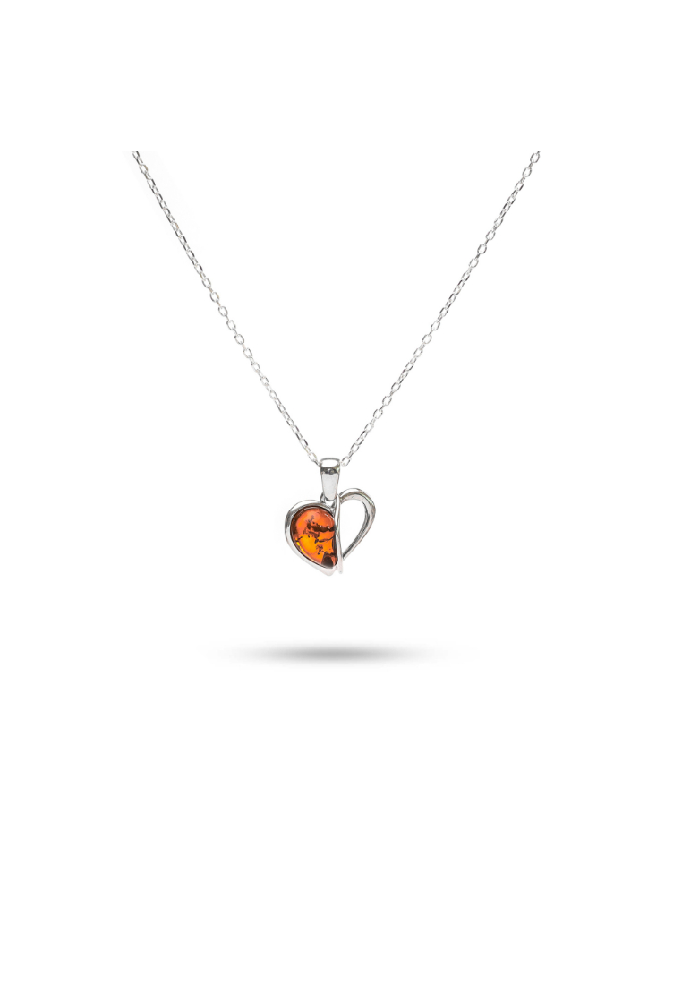 Millenne MILLENNE Multifaceted Baltic Amber Half and Half Heart Silver Pendant with 925 Sterling Silver