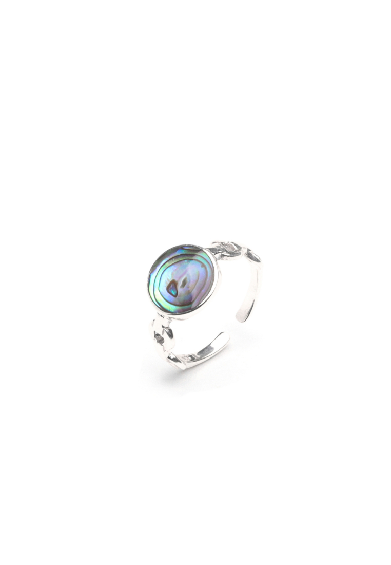 Millenne MILLENNE Multifaceted Abalone Shell Disc White Gold Ring with 925 Sterling Silver