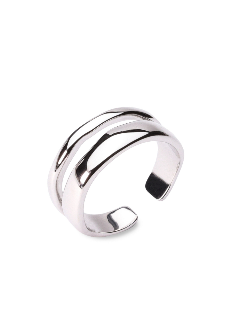 Millenne MILLENNE Millennia 2000 Double Line Stackable White Gold Ring with 925 Sterling Silver