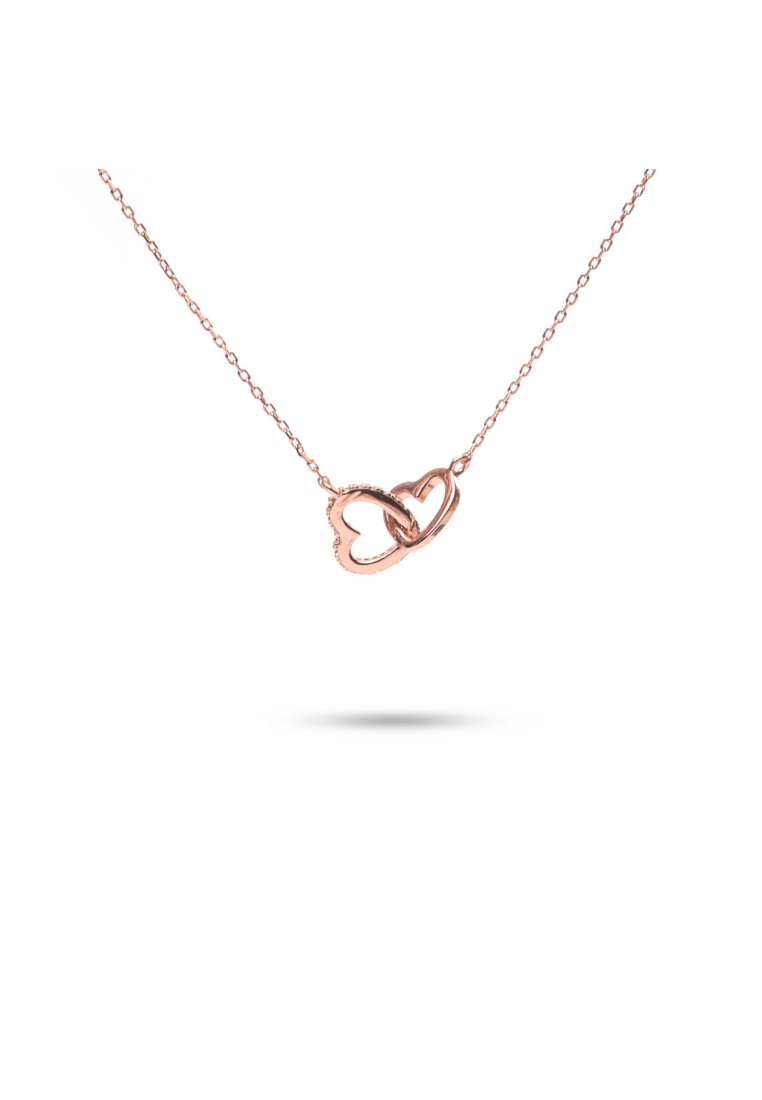 Millenne MILLENNE Made For The Night Forever Linked Hearts Cubic Zirconia Rose Gold Necklace with 925 Sterling Silver