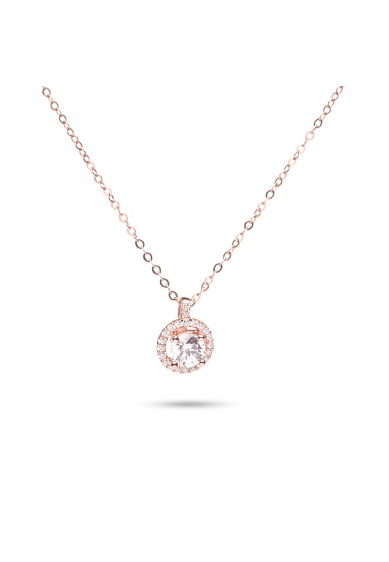 Millenne MILLENNE Made For The Night Solitare Cubic Zirconia Rose Gold Necklace with 925 Sterling Silver
