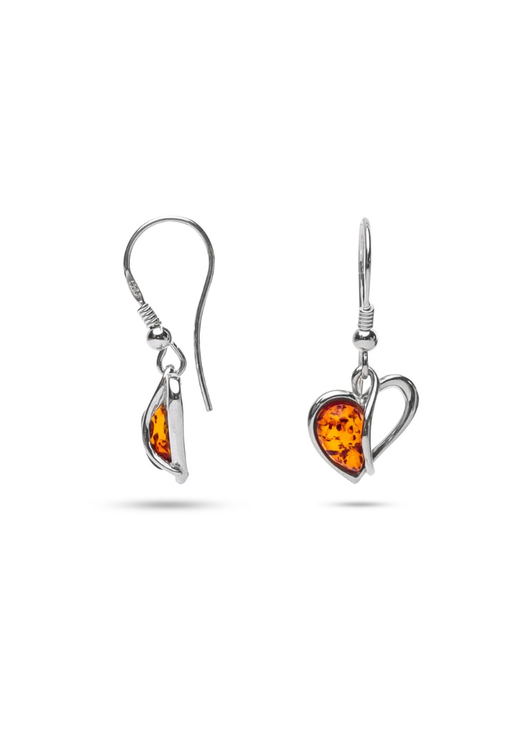 Millenne MILLENNE Multifaceted Baltic Amber Half and Half Heart Silver Hook Earrings with 925 Sterling Silver