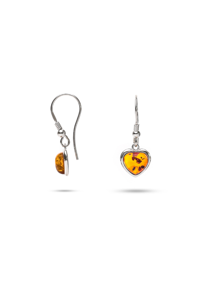 Millenne MILLENNE Multifaceted Baltic Amber Heart Silver Hook Earrings with 925 Sterling Silver