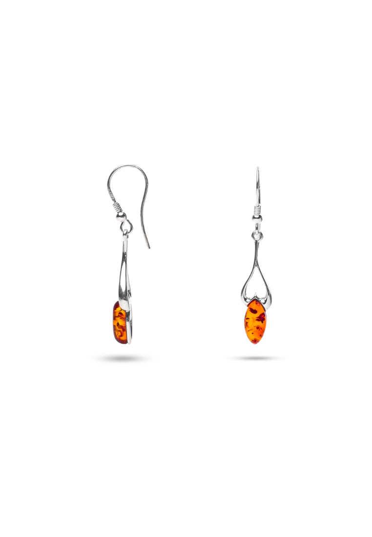 Millenne MILLENNE Multifaceted Baltic Amber Heart On Your Leaf Silver Earrings with 925 Sterling Silver