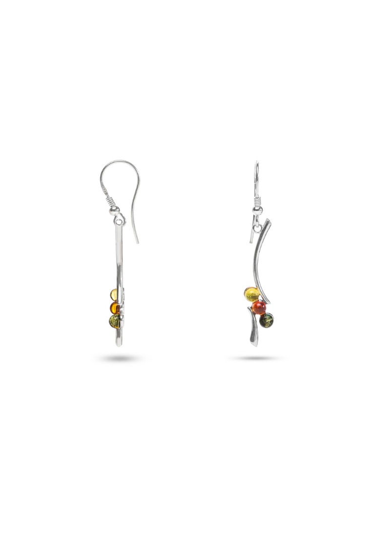 Millenne MILLENNE Multifaceted Baltic Amber Three Stones Silver Hook Earrings with 925 Sterling Silver