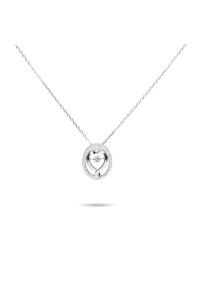 Millenne MILLENNE Made For The Night Heart Loop Studded Cubic Zirconia White Gold Necklace with 925 Sterling Silver