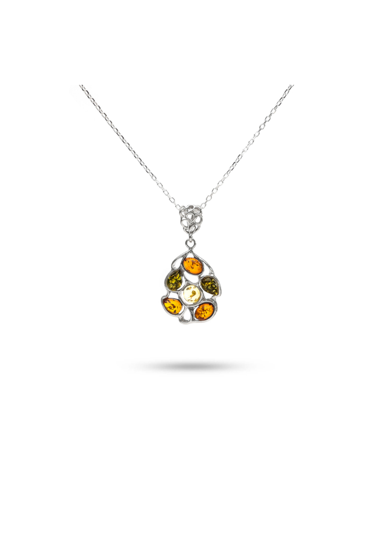 Millenne MILLENNE Multifaceted Baltic Amber Pentagon Silver Pendant with 925 Sterling Silver