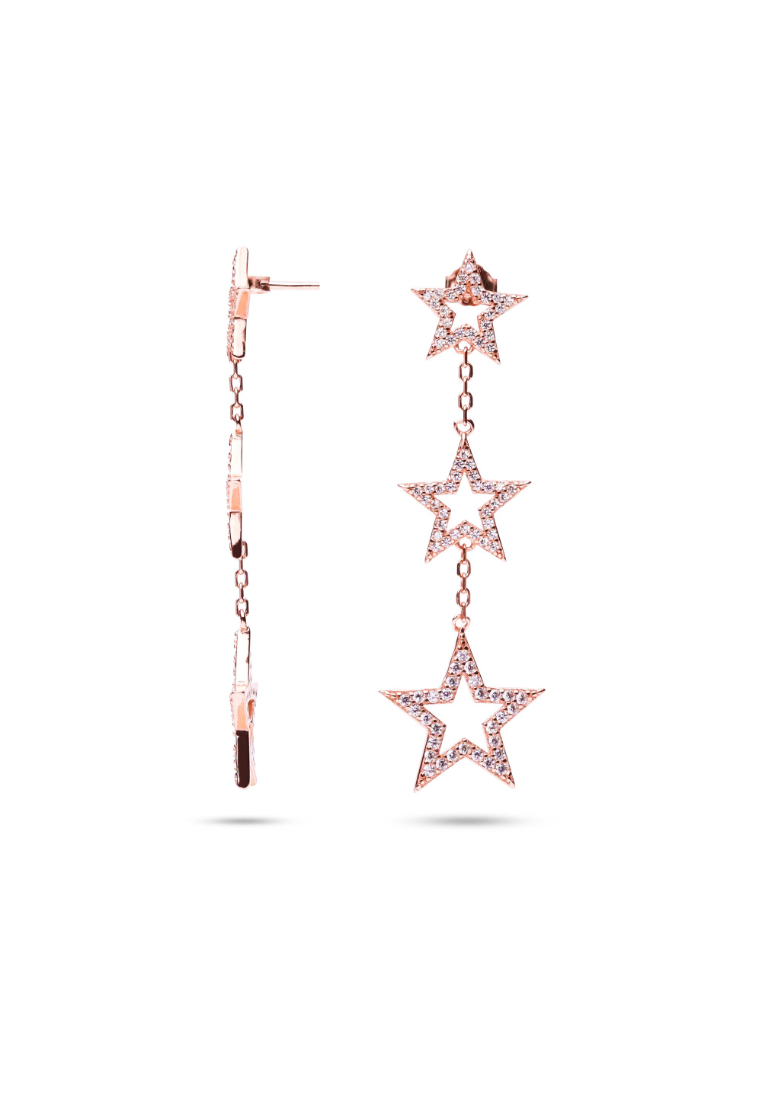 Millenne MILLENNE Made For the Night Graduated Star Dangler Cubic Zirconia Rose Gold Drop Earrings with 925 Sterling Silver