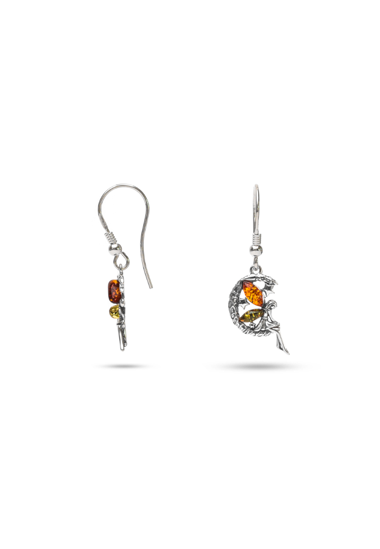 Millenne MILLENNE Multifaceted Baltic Amber Fairy Silver Hook Earrings with 925 Sterling Silver