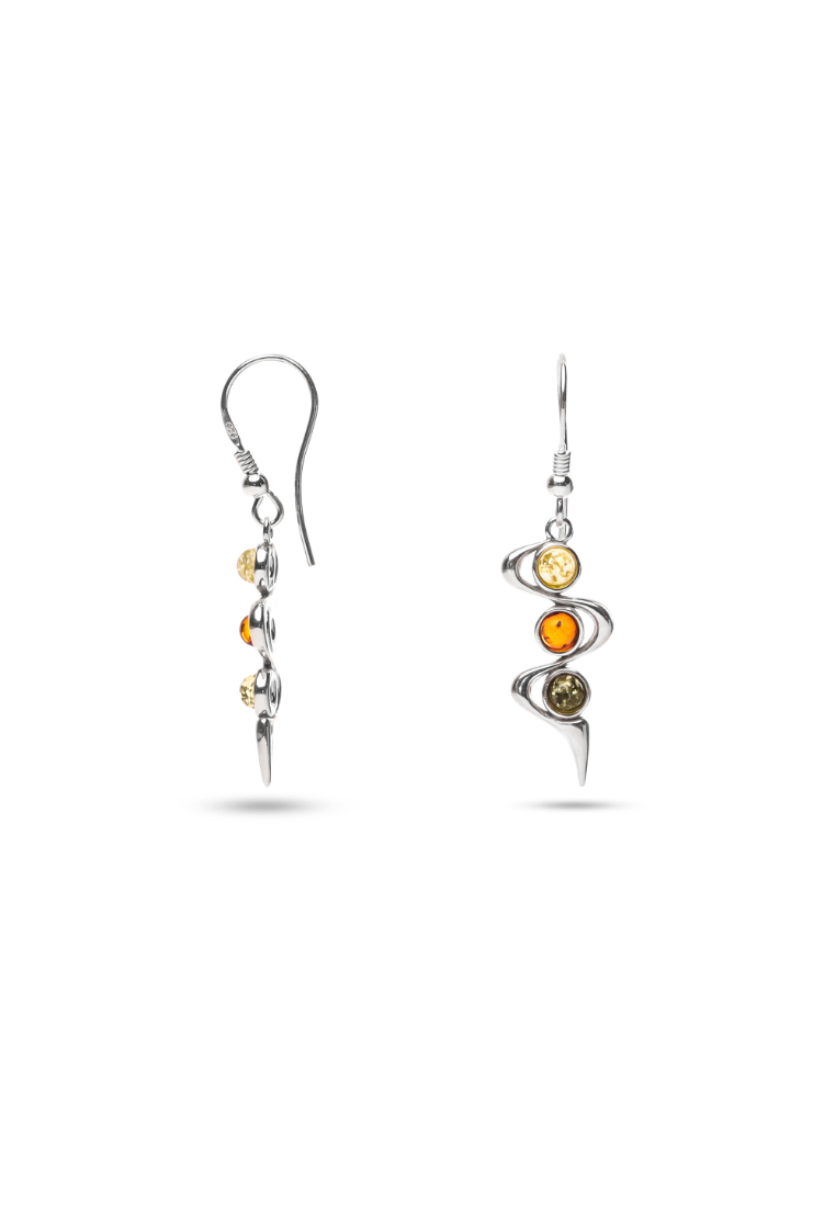 Millenne MILLENNE Multifaceted Baltic Amber Ribbon Silver Dangle Earrings with 925 Sterling Silver