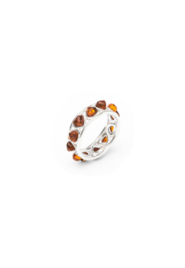 Millenne MILLENNE Multifaceted Baltic Amber Monotone Eternity Silver Ring with 925 Sterling Silver