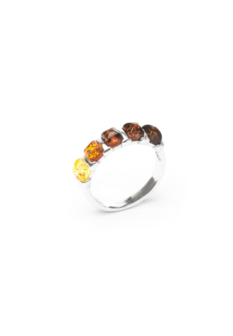Millenne MILLENNE Multifaceted Baltic Amber Bamboo Silver Ring with 925 Sterling Silver