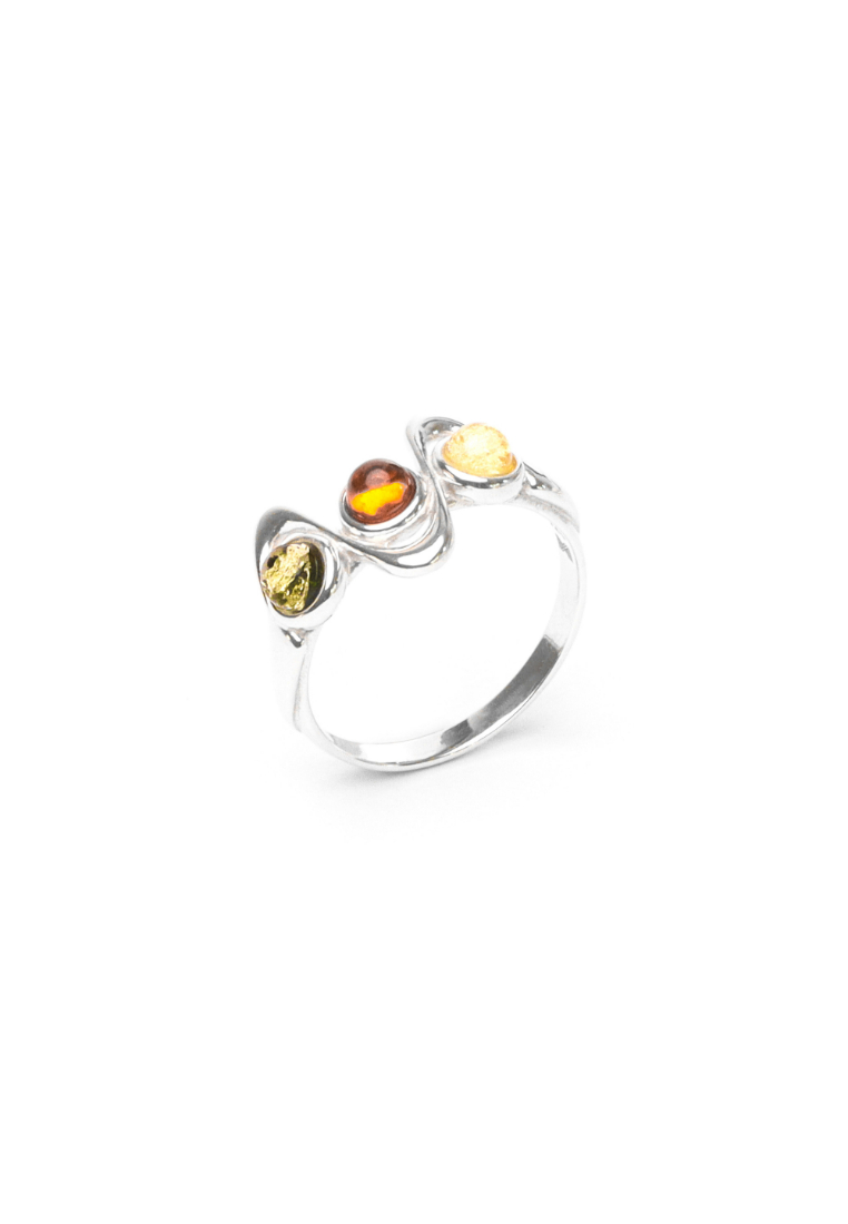 Millenne MILLENNE Multifaceted Baltic Amber Waves Silver Ring with 925 Sterling Silver