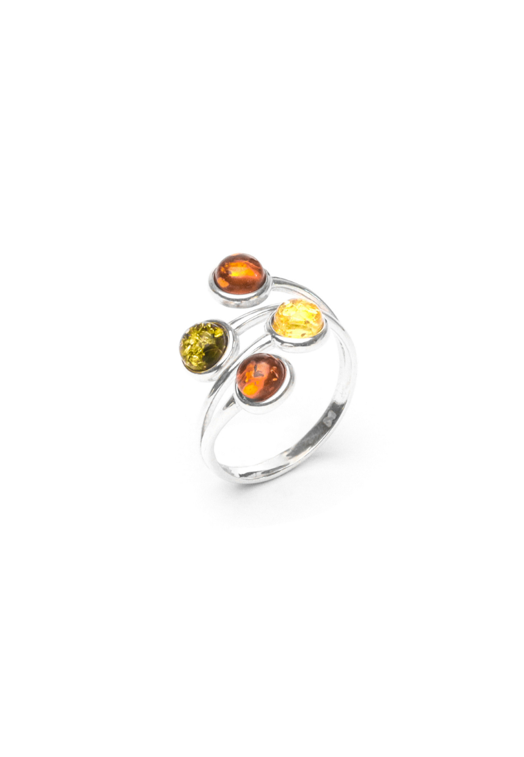 Millenne MILLENNE Multifaceted Baltic Amber Four Stone Statement Silver Ring with 925 Sterling Silver