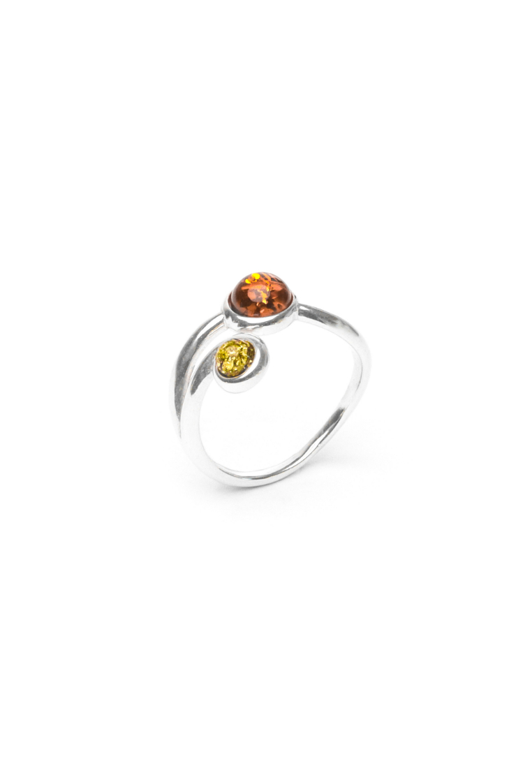 Millenne MILLENNE Multifaceted Baltic Amber Double Curve Silver Ring with 925 Sterling Silver