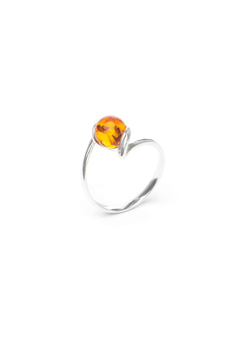 Millenne MILLENNE Multifaceted Baltic Amber Globe Silver Ring with 925 Sterling Silver
