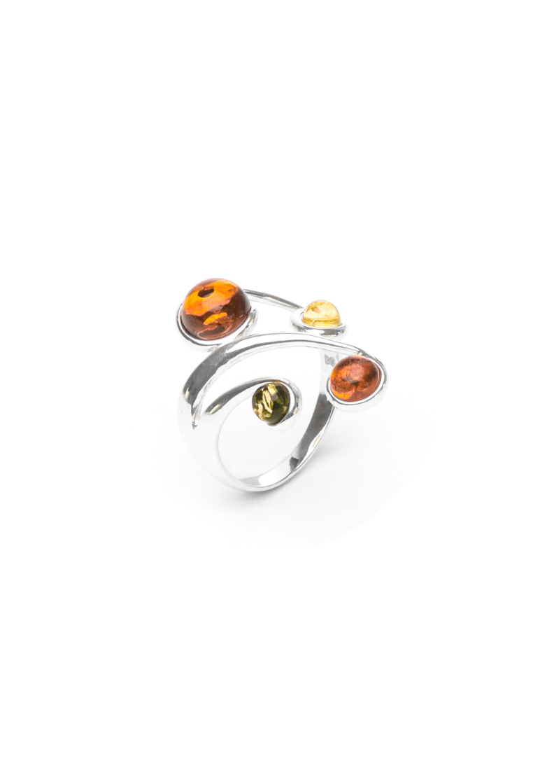 Millenne MILLENNE Multifaceted Baltic Amber Multi Globe Silver Ring with 925 Sterling Silver