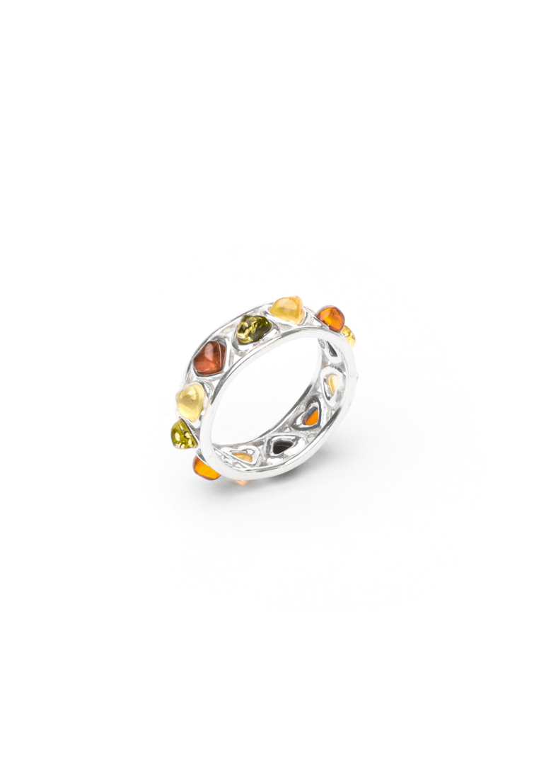 Millenne MILLENNE Multifaceted Baltic Amber Multi-Tone Eternity Silver Ring with 925 Sterling Silver