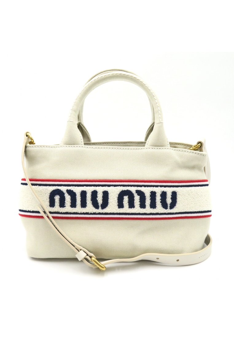 Miu Miu 二奢 Pre-loved MIU MIU 2Way Tote Handbag tote bag canvas white off white