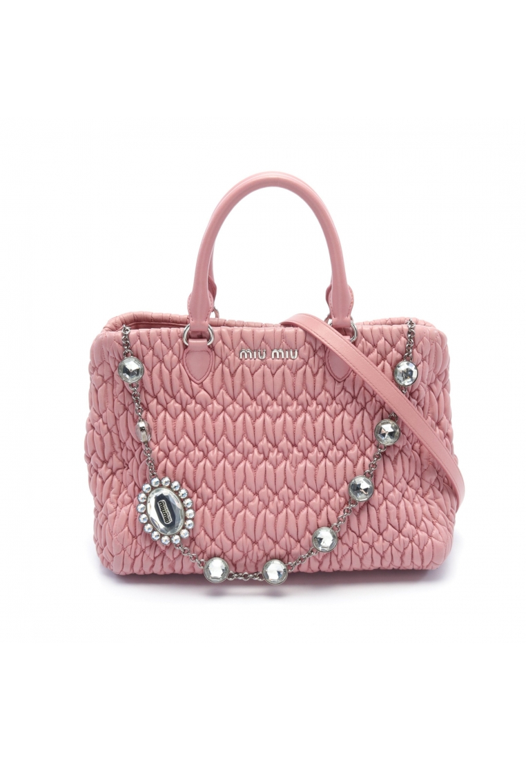 Miu Miu 二奢 Pre-loved MIU MIU NAPPA CRYSTAL matelasse Handbag leather pink