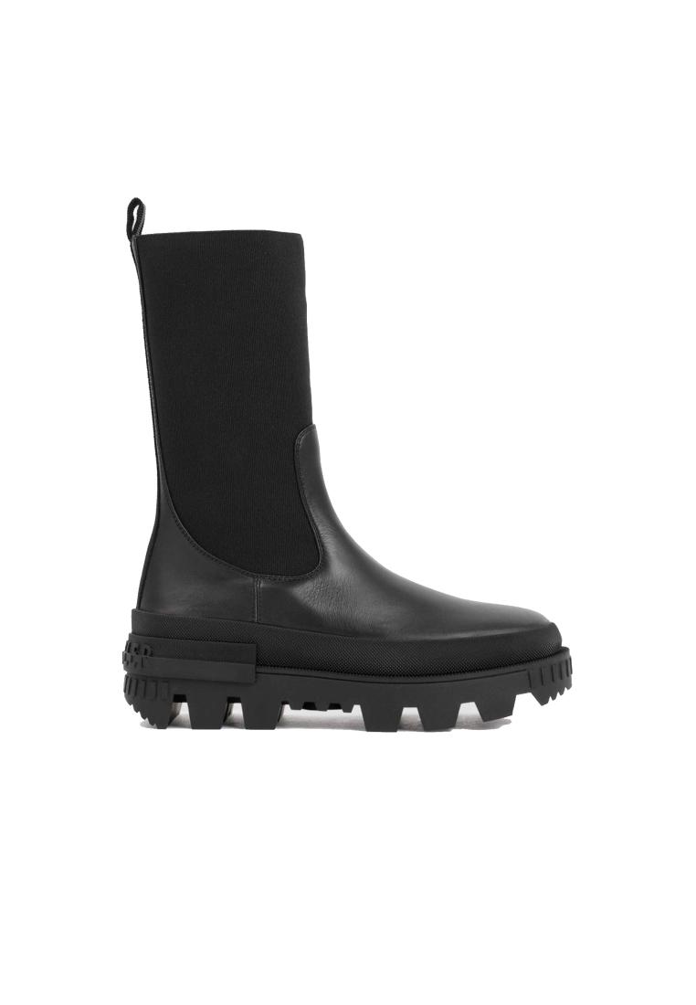 Moncler Leather Logo Boots - MONCLER - Black