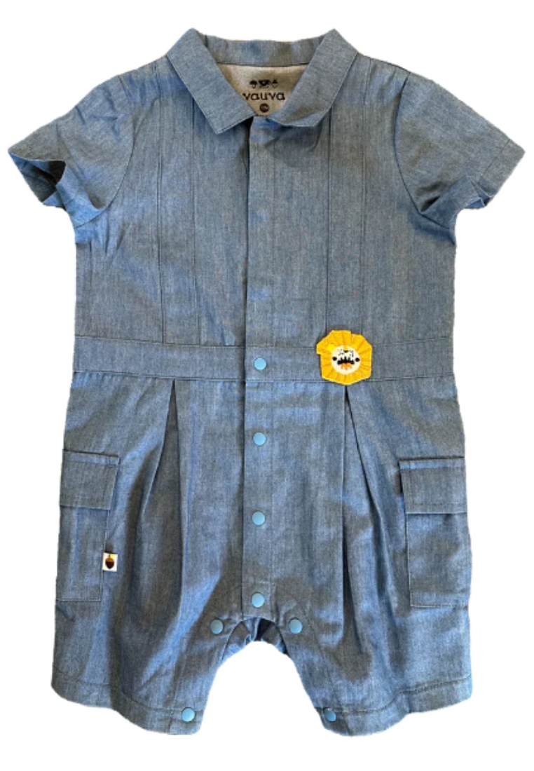 My Little Korner Vauva SS23 Safari - 男嬰獅子刺繡棉質短袖連身衣