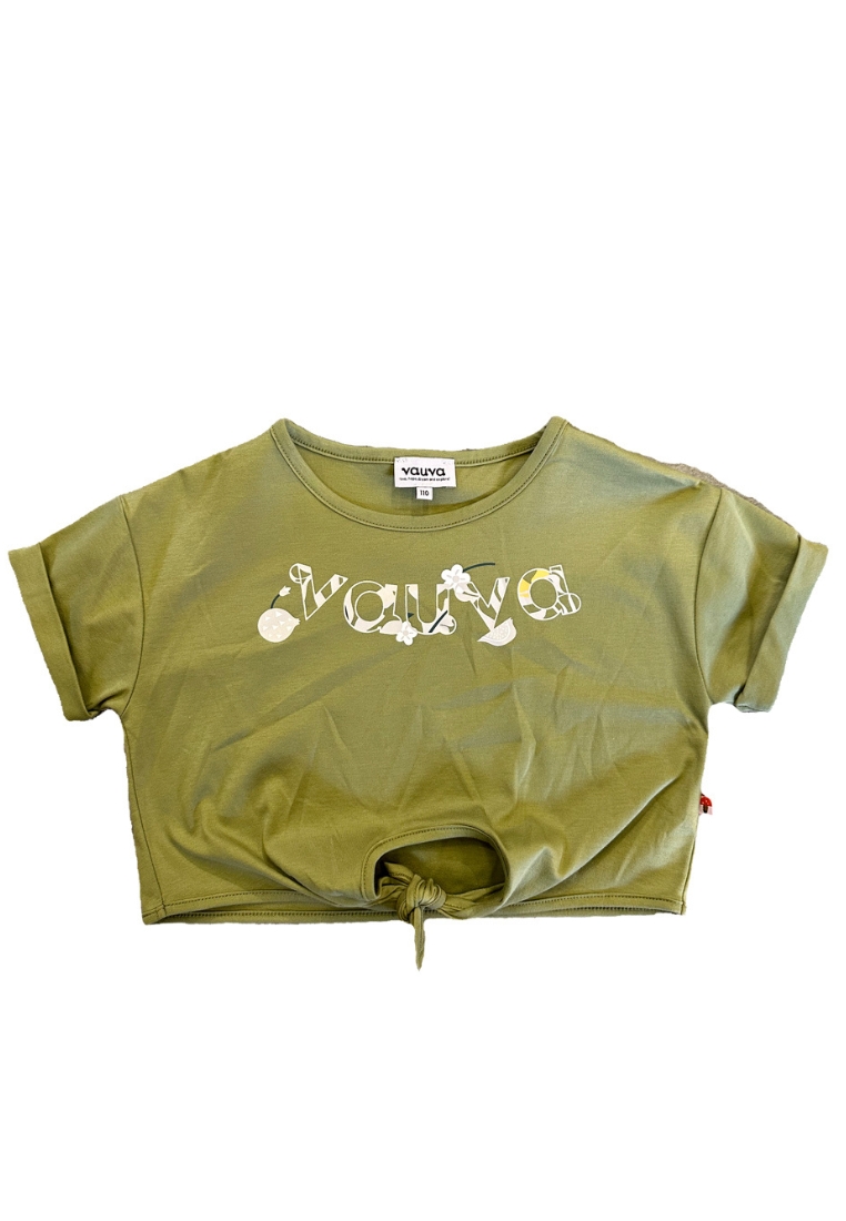 My Little Korner Vauva SS23 Safari - 女童 Vauva 標誌印花棉質短袖上衣（橄欖綠）