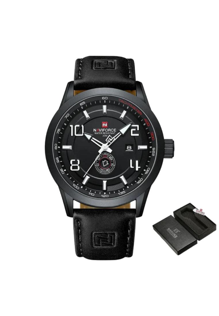 NAVIFORCE Naviforce黑色 PU 錶帶男士手錶 NF9229 黑白/黑