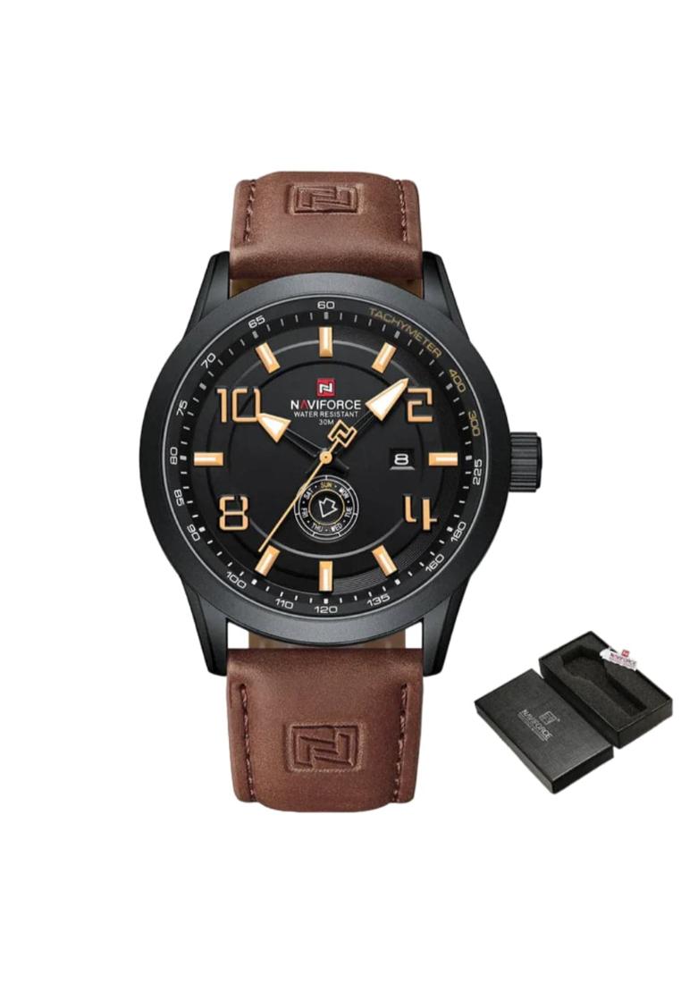 NAVIFORCE Naviforce 黑色錶盤棕色 PU 錶帶男士手錶 NF9229 B/Y/BN