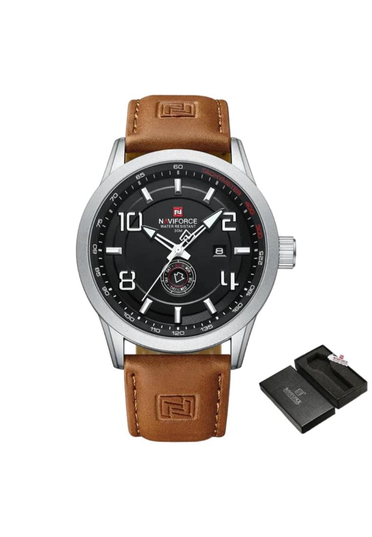 NAVIFORCE Naviforce 黑色錶盤棕色 PU 錶帶男士手錶 NF9229 S/W/L.BN
