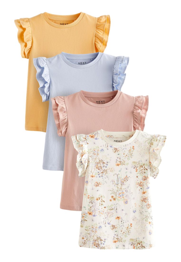 NEXT 4 Pack Floral Frill Sleeve T-Shirts