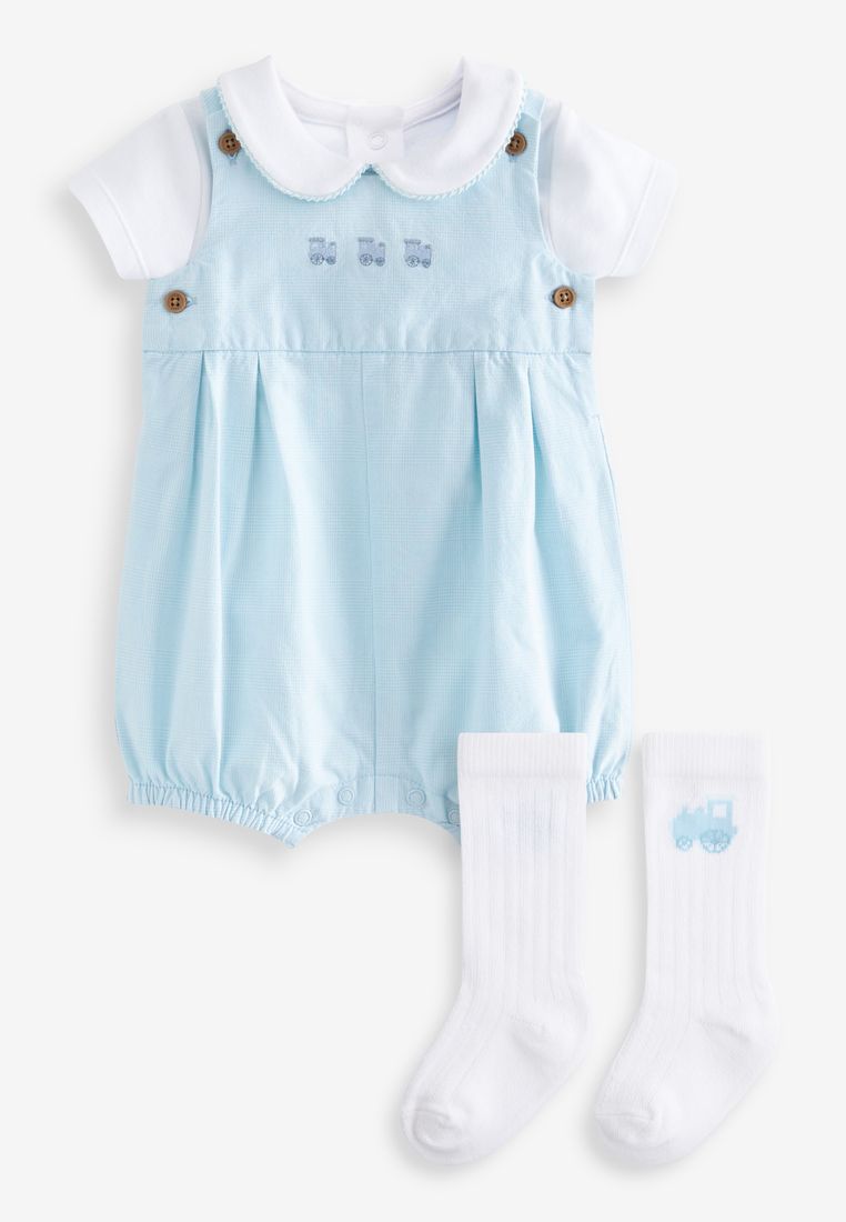 NEXT 都會風格紋嬰兒連身褲、連身衣和襪子 3 件組